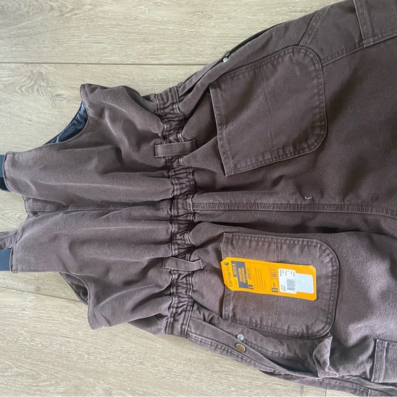 Carhartt Women's Dark Brown Quilt Lined Duck Bib Overall -LARGE new with tags - Picture 2 of 6